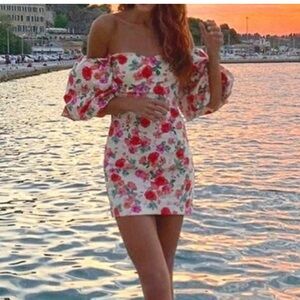 Zara “The Caroline” Floral Puff Sleeve Mini Dress Cottagecore Sz S